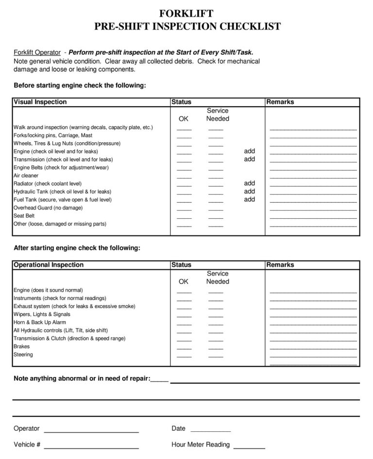 24+ Free Printable Forklift Inspection Checklist Templates Sample PDF