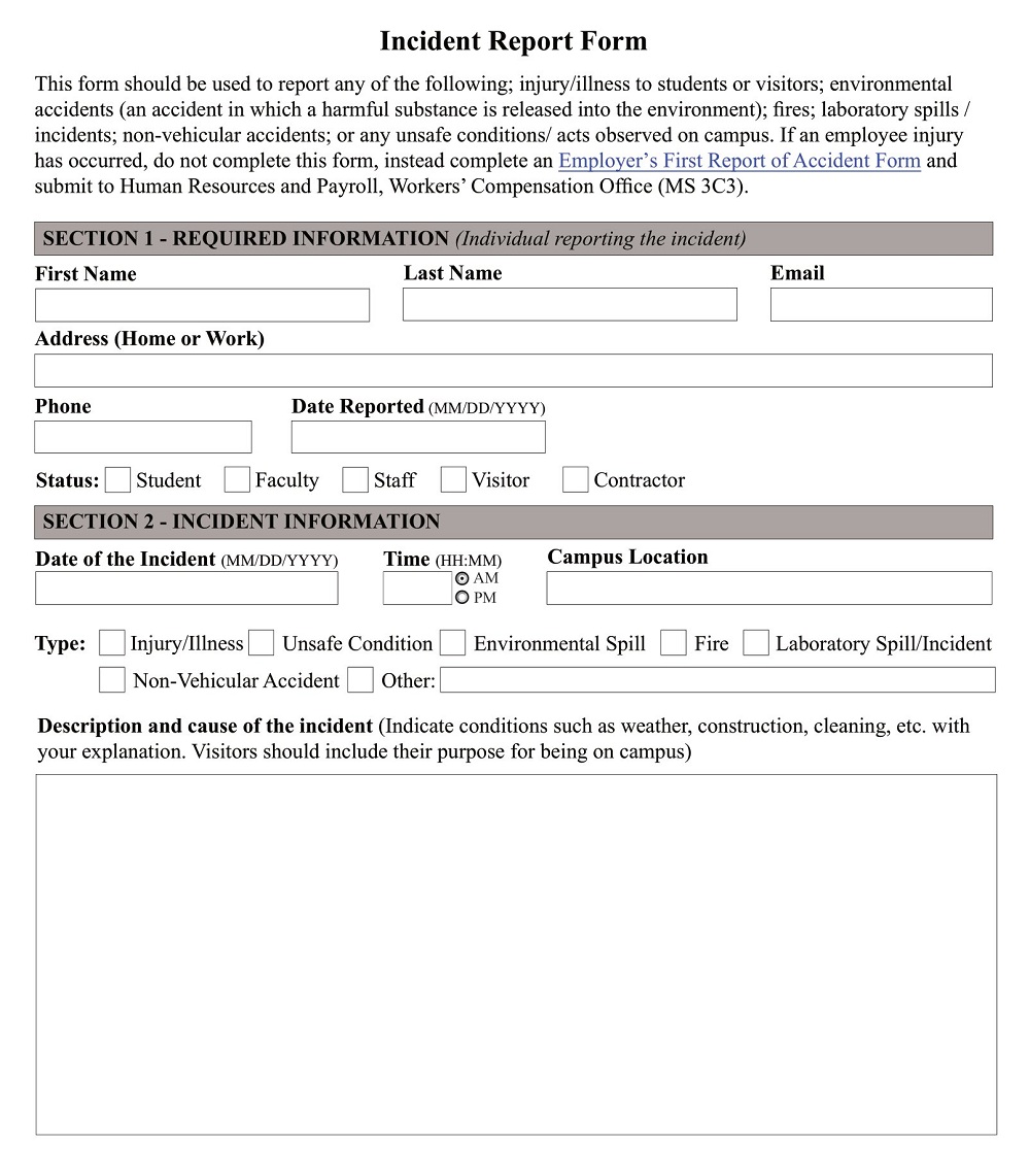 Sample Incident Report Form