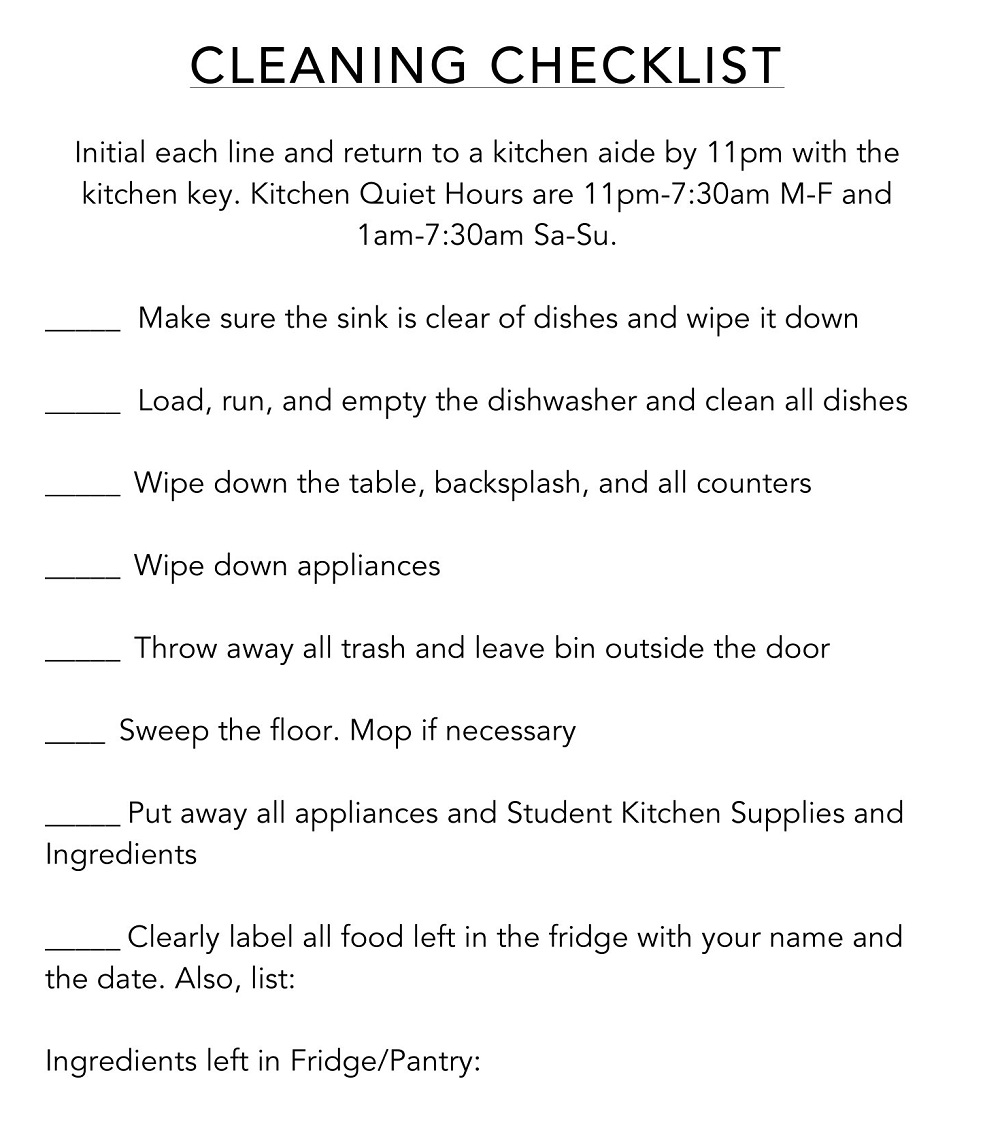 Sample Kitchen Cleaning Checklist