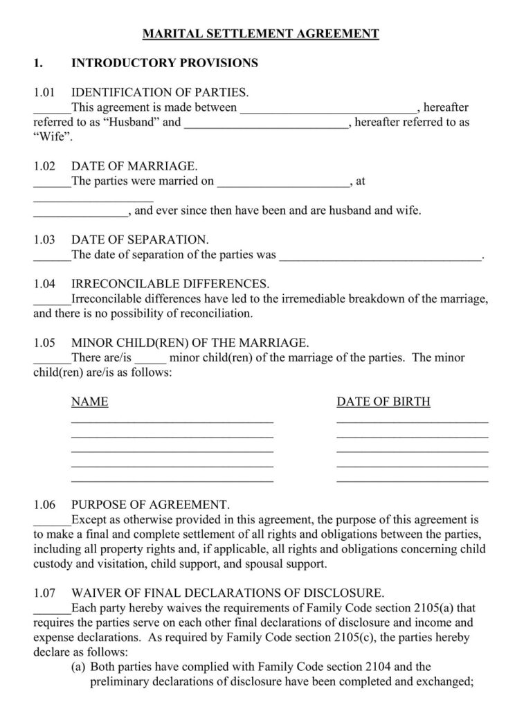 36 Free Sample Divorce Settlement Agreement Templates Printable Pdf American Templates 9704