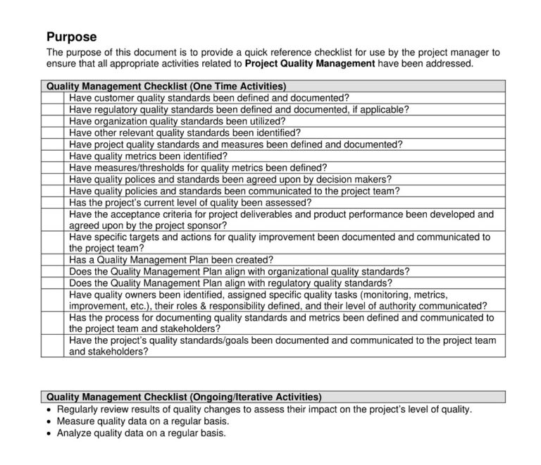 35+ Free Simple Quality Checklist Templates (PDF) » American Templates