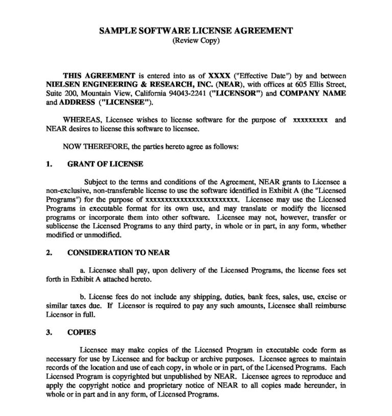 38 Free Software License Agreement Examples Templates PDF Word   Sample Software License Agreement 768x815 