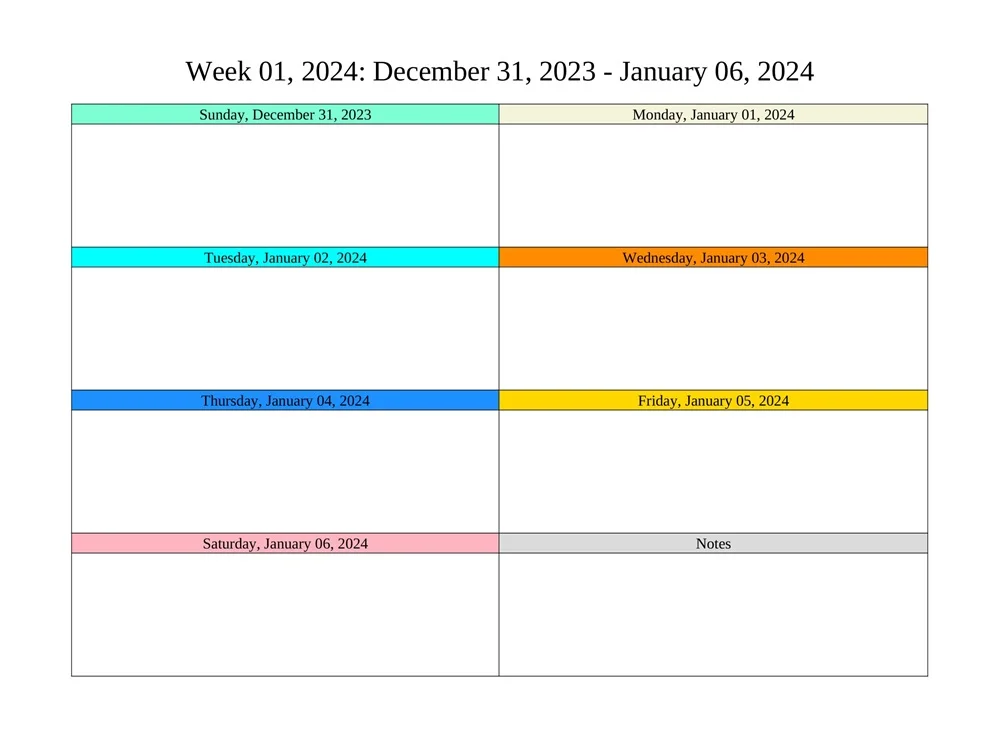 Sample Weekly Calendar 2024 Template
