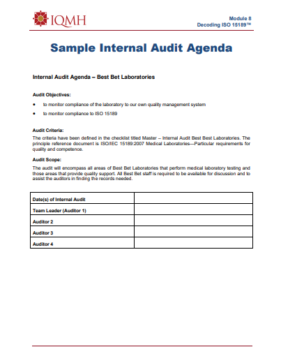 Sample of Internal Audit Agenda