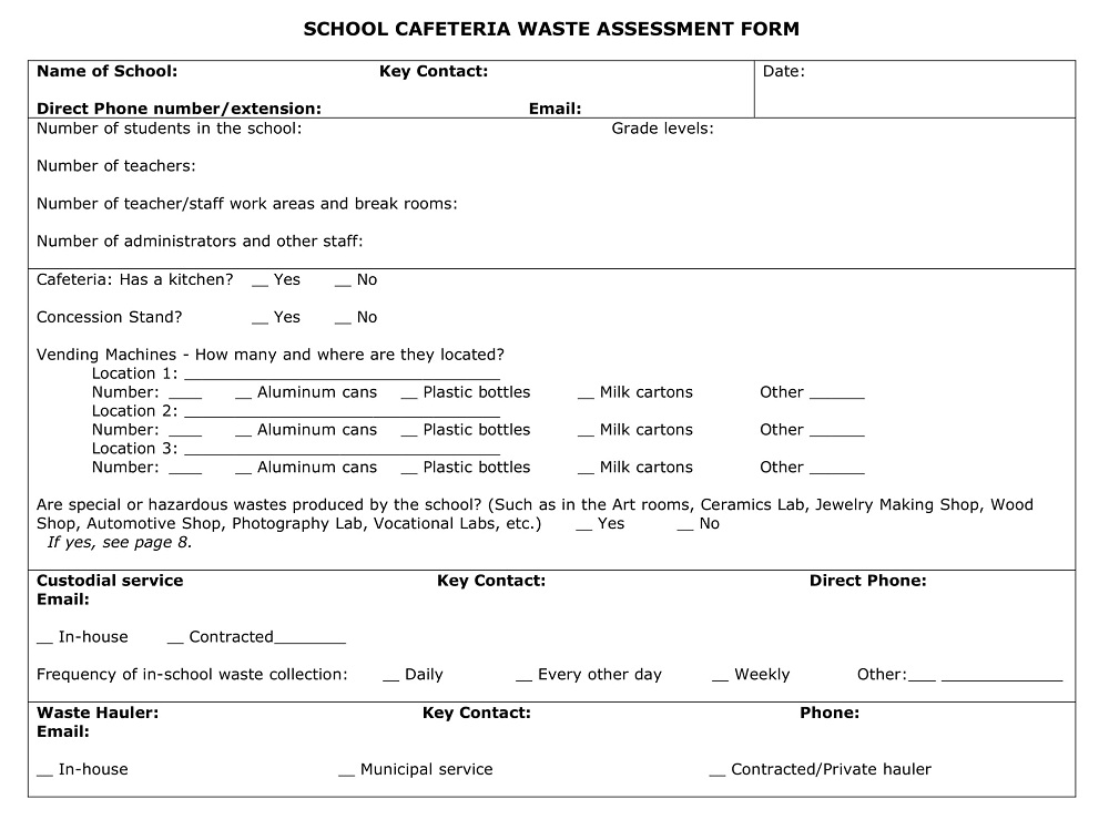 School Cafeteria Waste Assessment Form DOC
