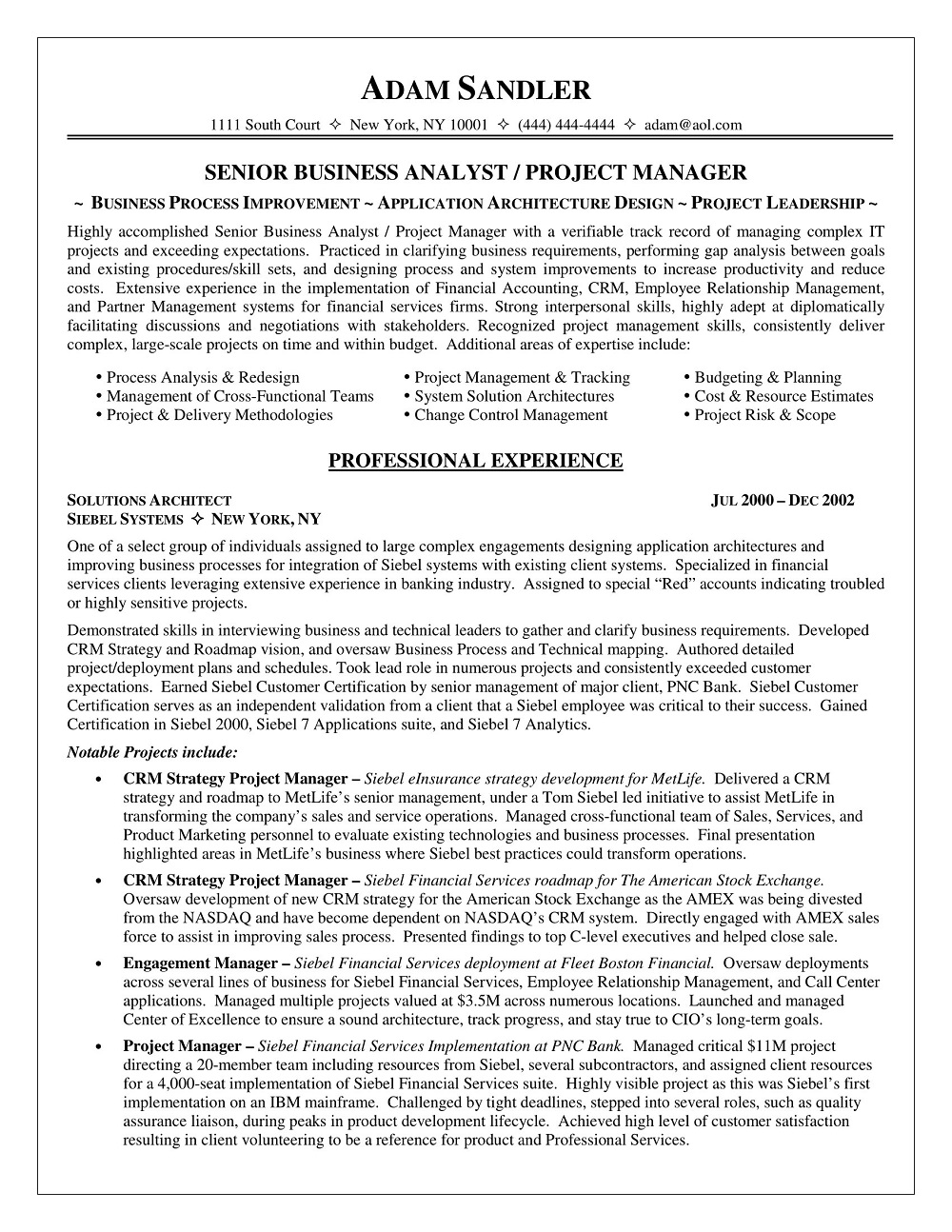 Senior Business Project Manager Resume Template