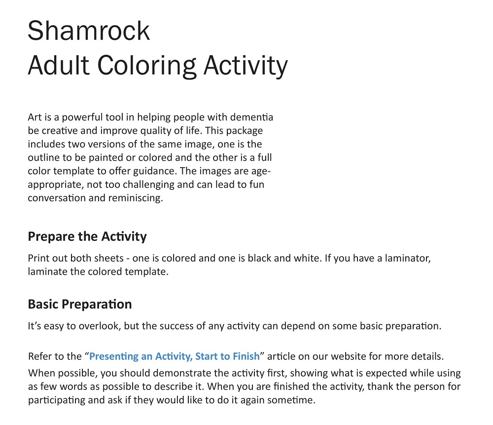 Shamrock Adult Coloring Activity