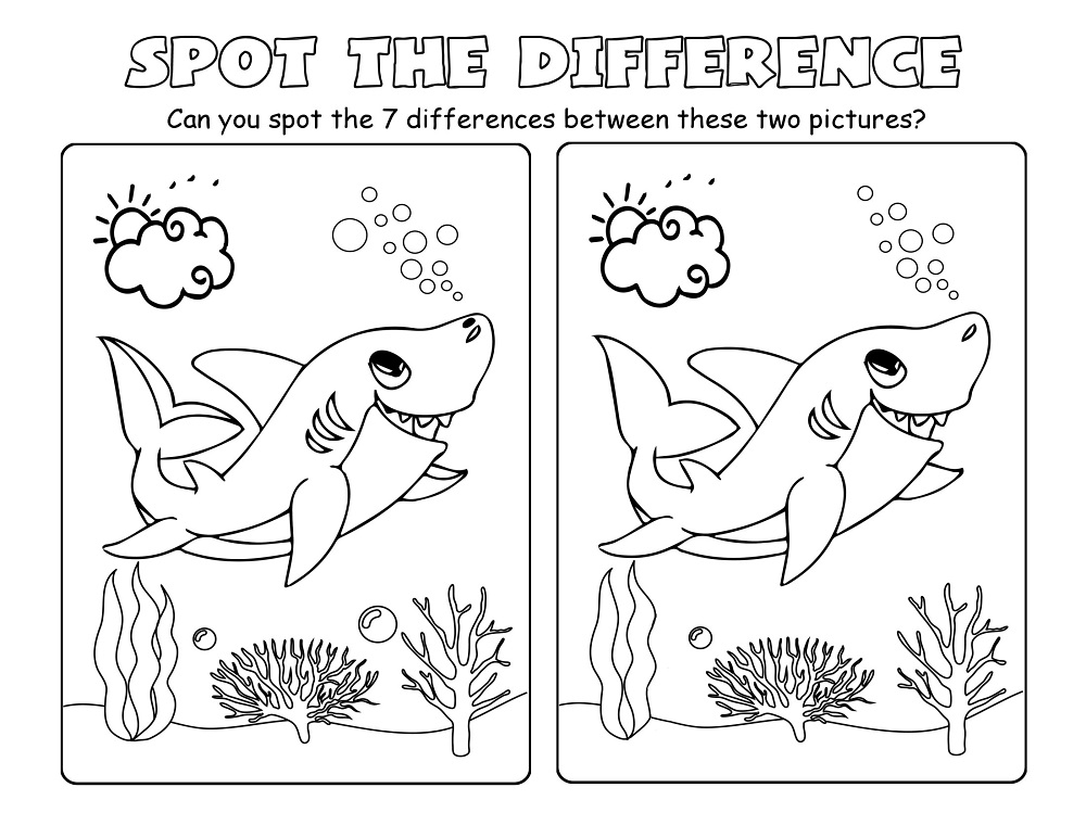 Shark at Sea Spot the Difference Puzzle Worksheet