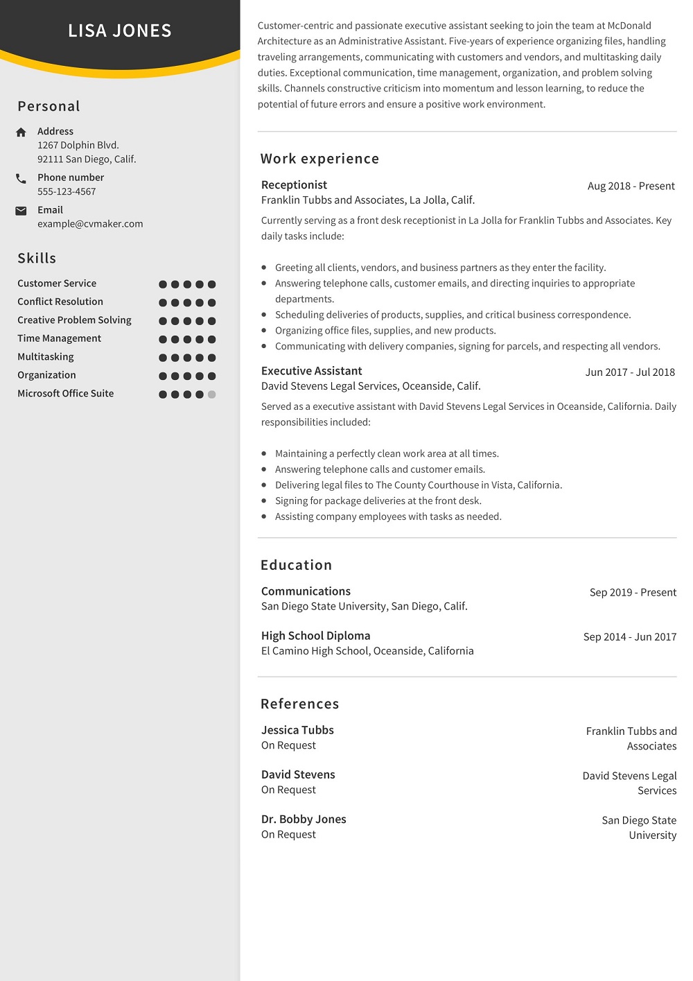 Simple Administrative Assistant Resume