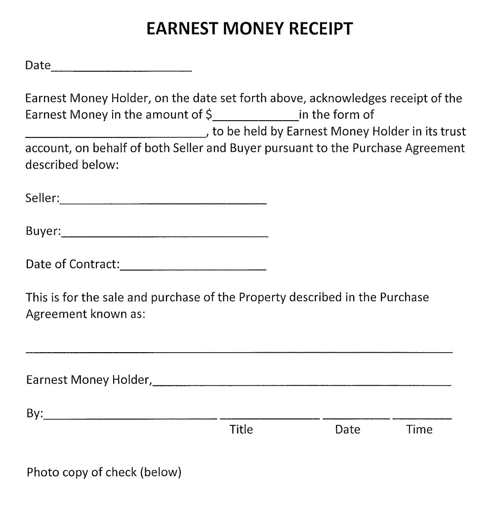 Simple Earnest Money Receipt Template