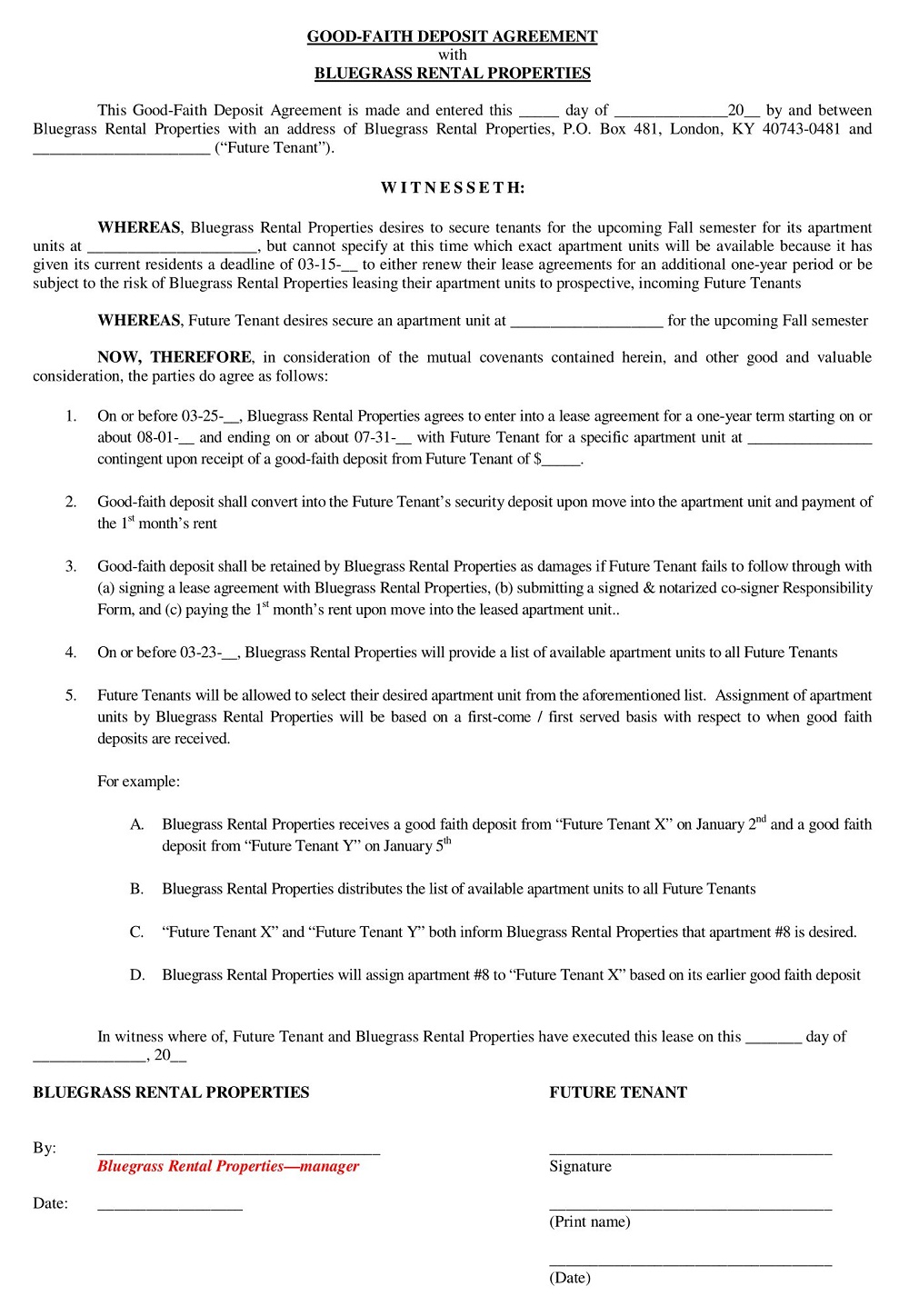 15 Free Good Faith Deposit Agreement Form Templates PDF DOC 