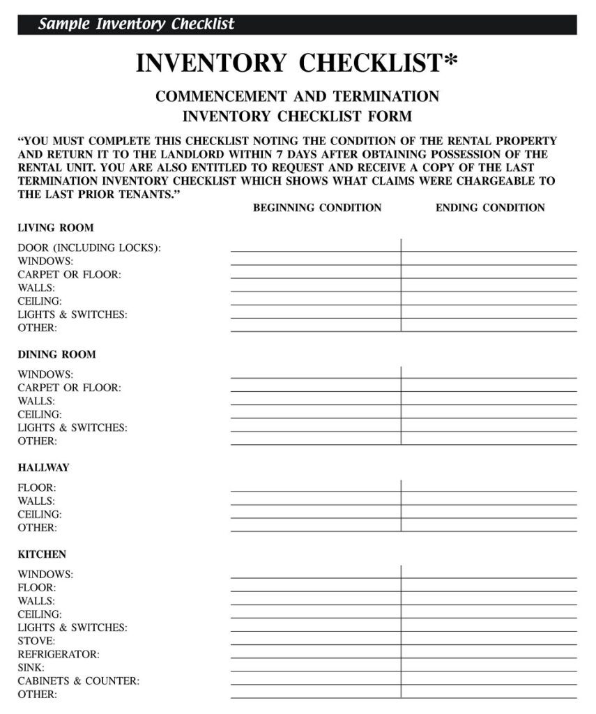 20 Free Furnished Rental Inventory Checklist Templates Printable PDF   Simple Rental Property Inventory Checklist 855x1024 