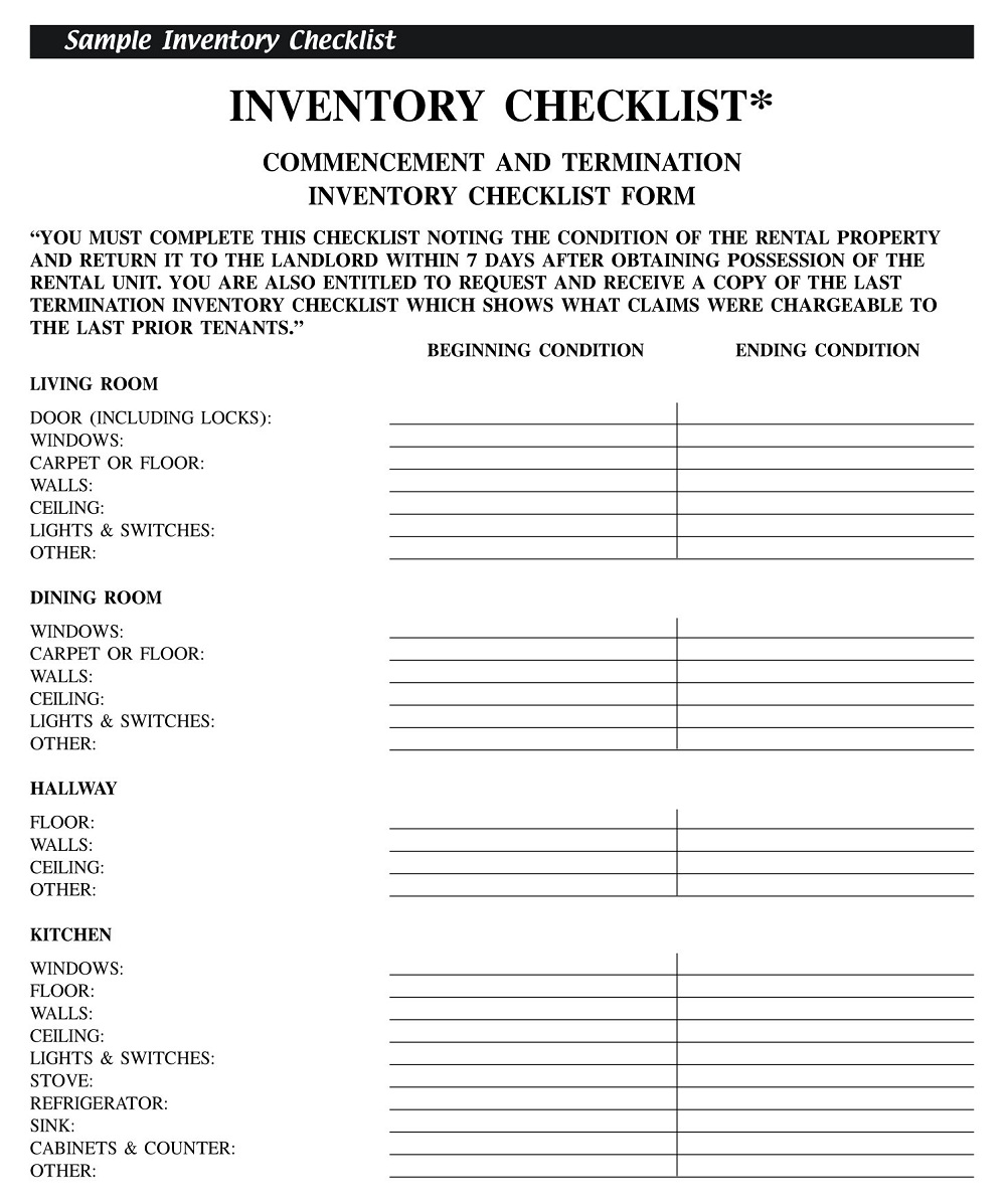 Simple Rental Property Inventory Checklist