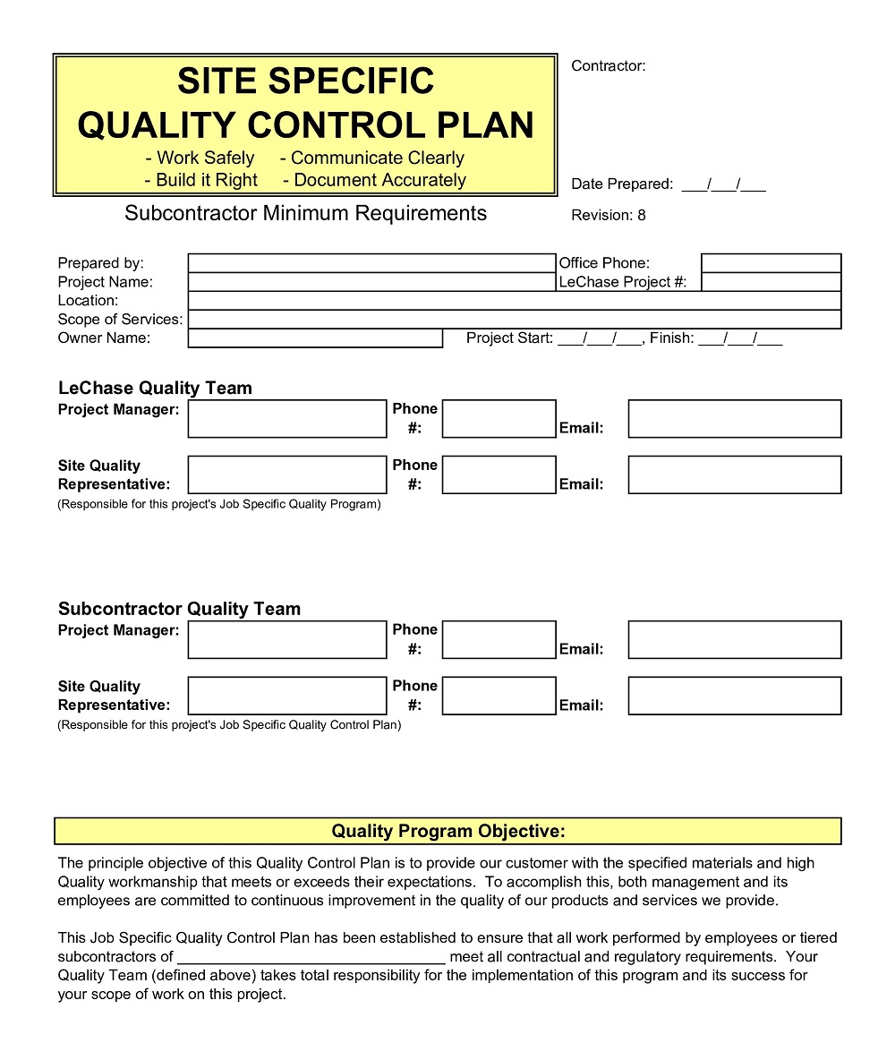 Site Specific Quality Control Plan Template