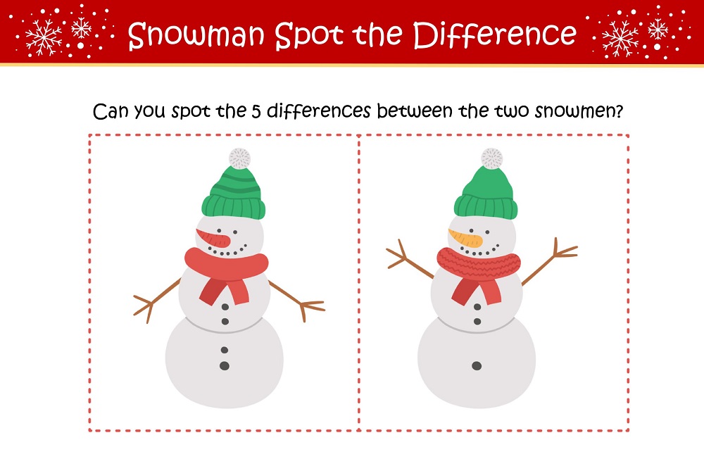 Snowman Spot The Difference Puzzle Worksheet