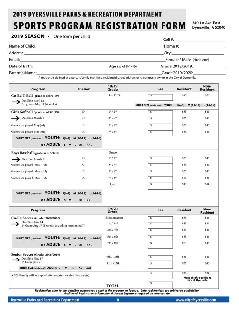 35+ Free Printable Sports Registration Form Templates (PDF) » American ...