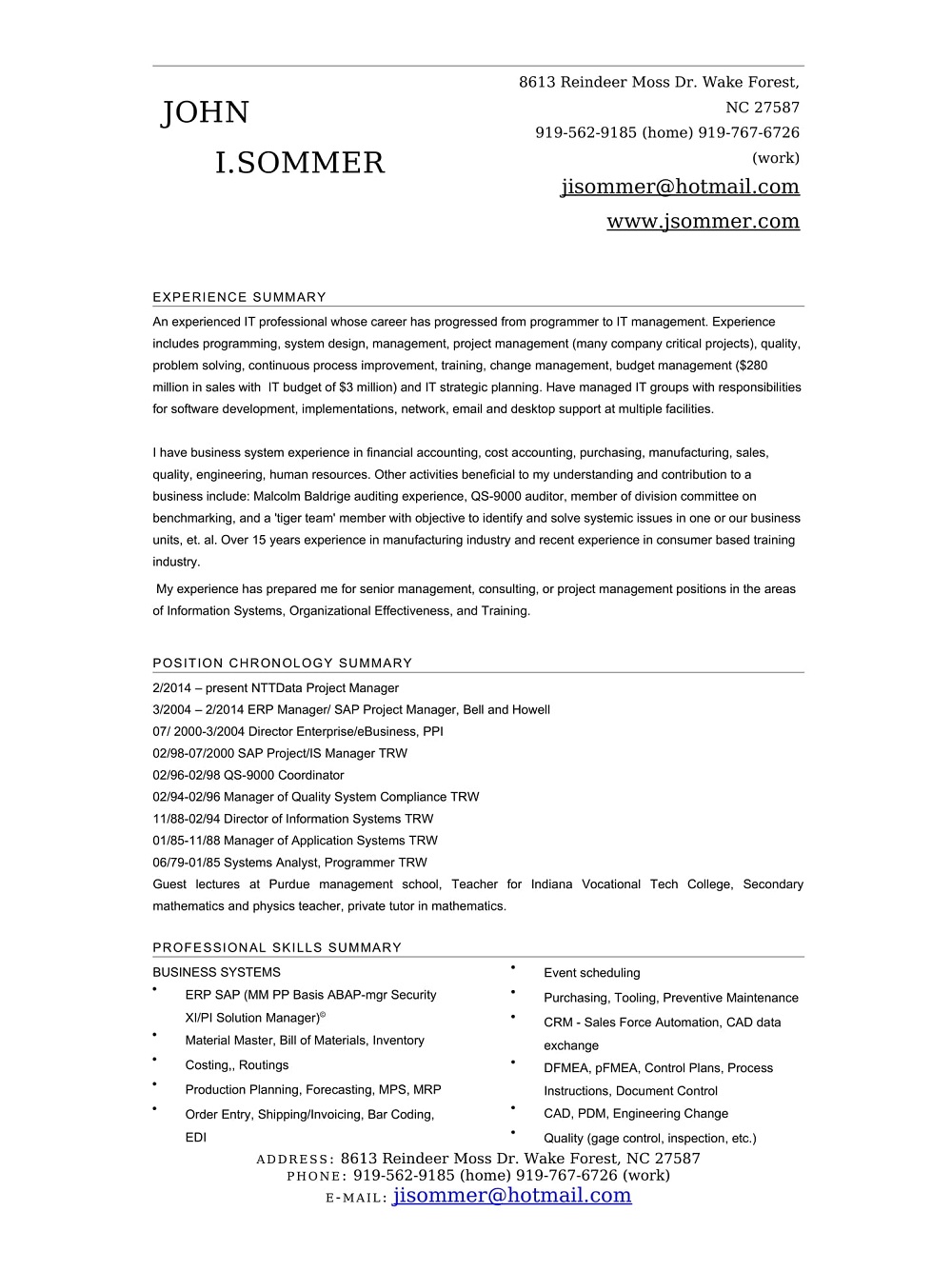 Standard IT Project Manager Resume Template