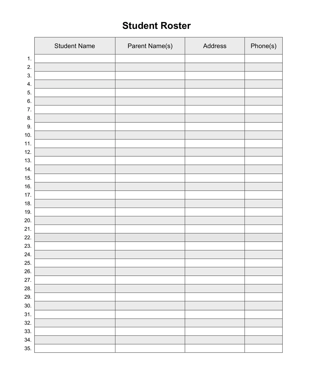 Student Roster Template PDF