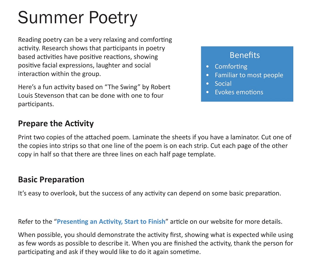 Summer Poetry Activity