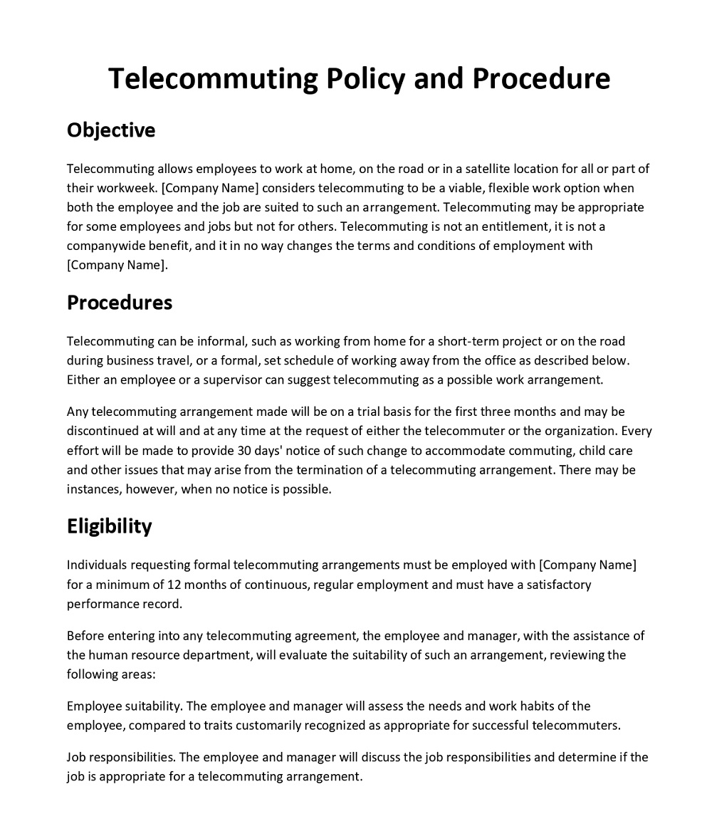 Telecommuting Policy and Procedure