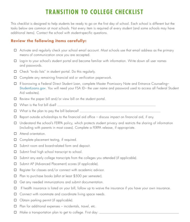 36+ Free Printable College Checklist Templates - PDF, Word » American ...