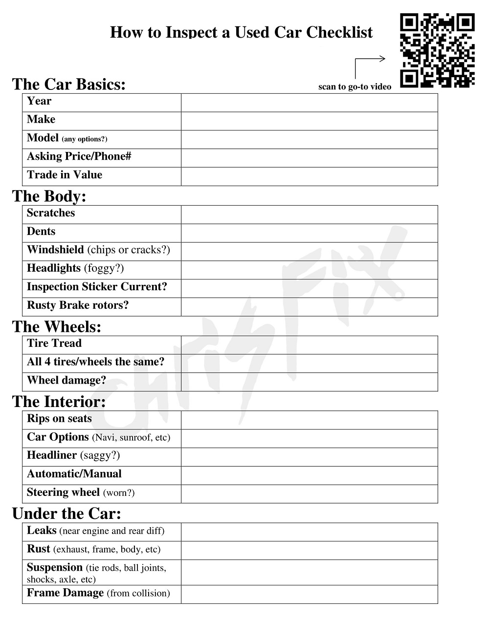 Used Car Detail Checklist Template