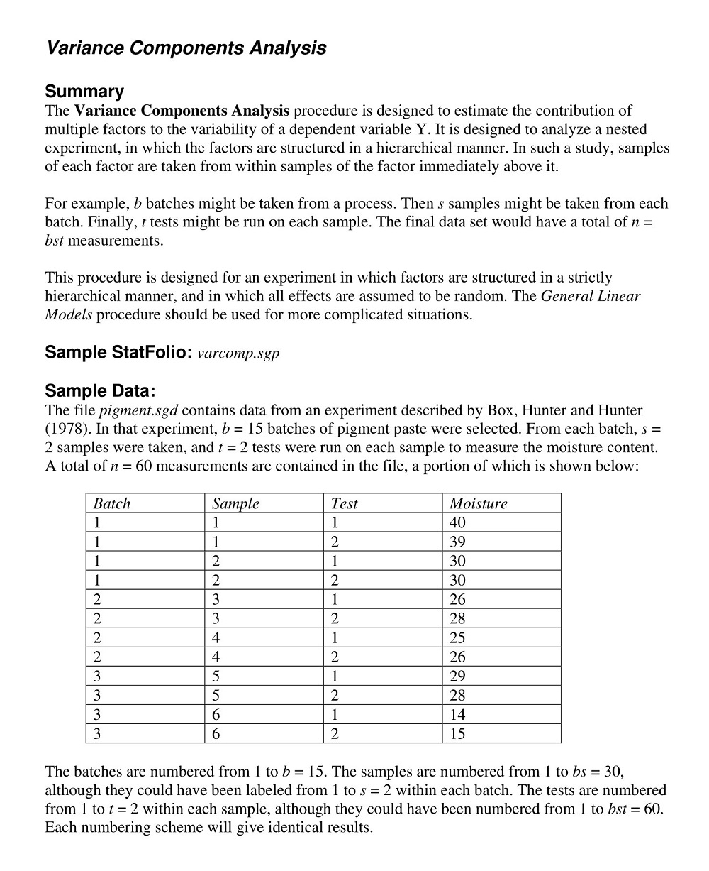 Variance Components Analysis Template