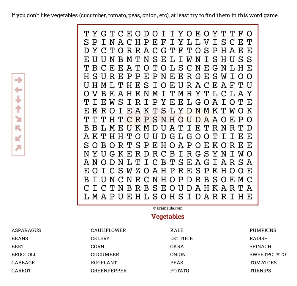 Vegetables Word Search Puzzle
