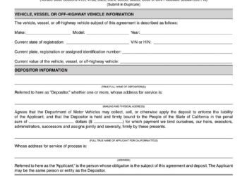 Vehicle Deposit Agreement Form Template