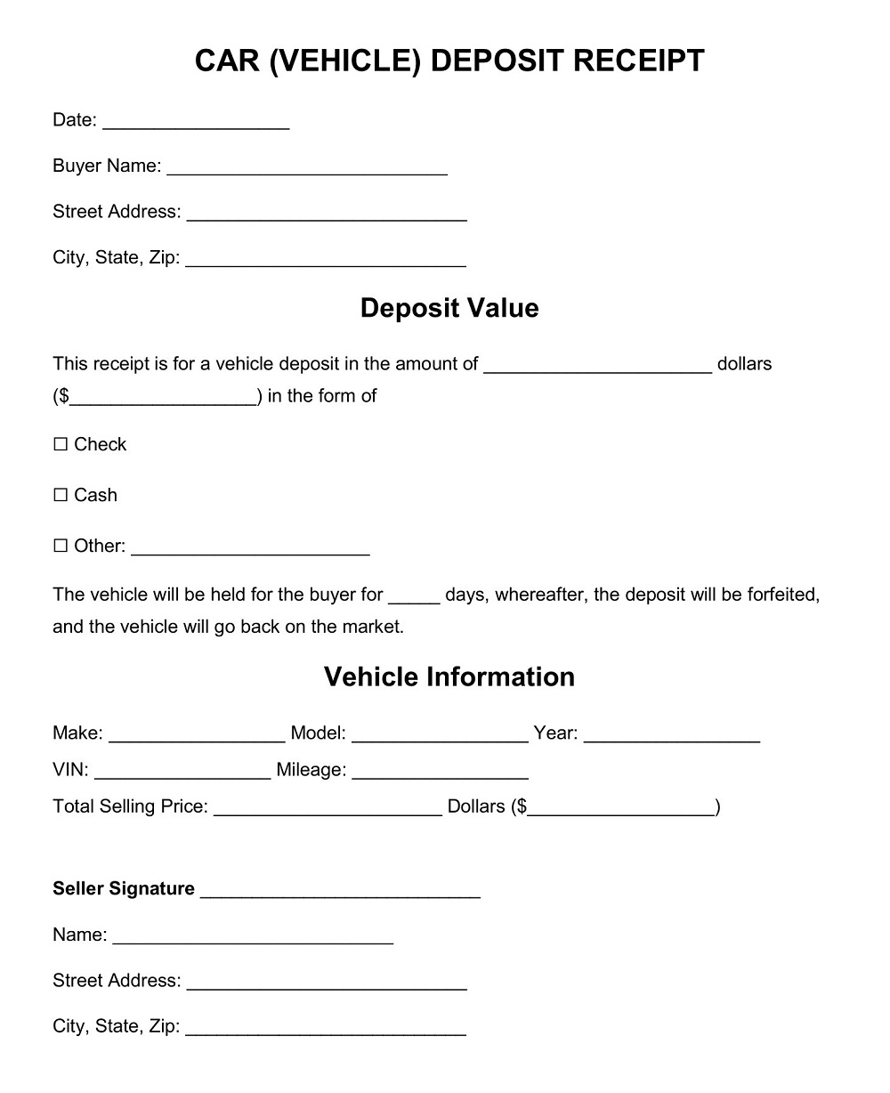 Vehicle Purchase Deposit Receipt