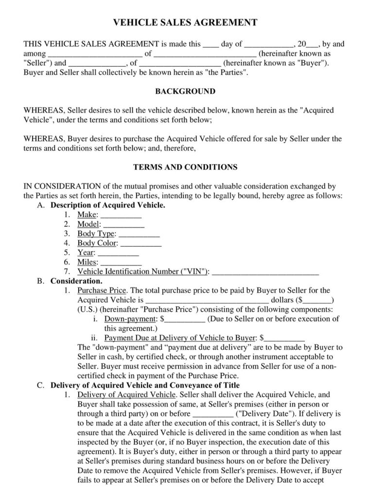 26+ Free Simple Vehicle Deposit Agreement Templates (PDF, Word ...