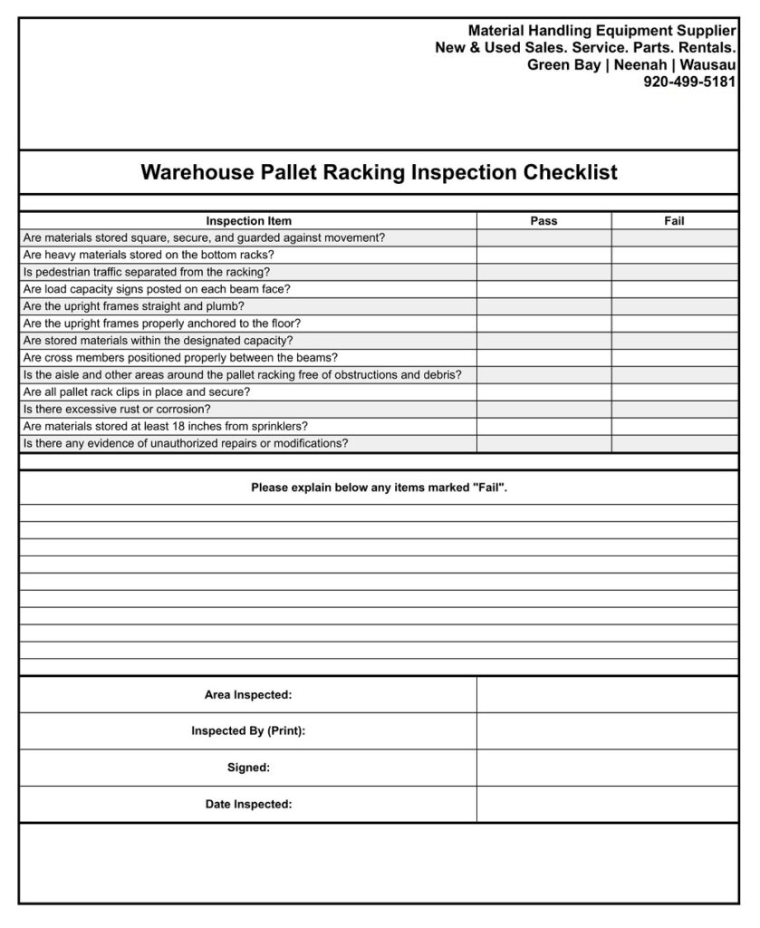 Free Warehouse Racking Inspection Checklist Templates Printable PDF American Templates