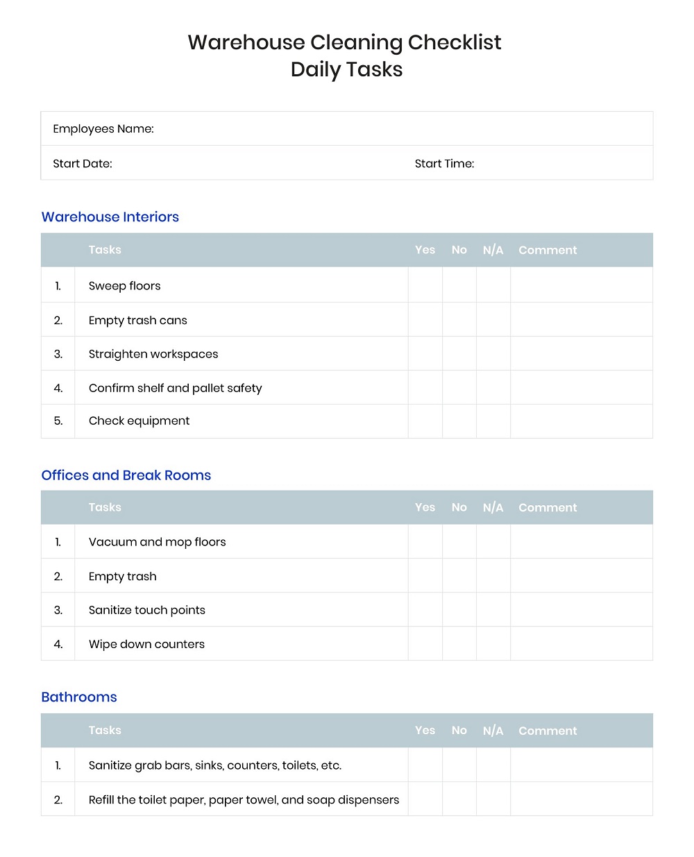 Warehouse Shift Checklist Template
