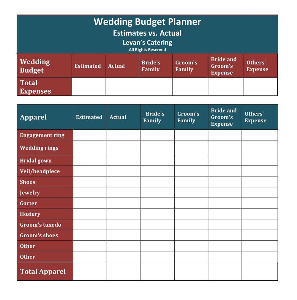 Wedding Catering Budget Planner