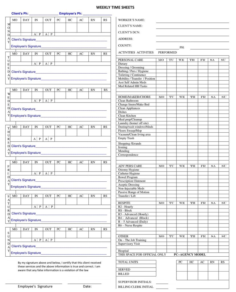 28+ Free Printable Home Health Aide Timesheet Templates - Simple PDF ...