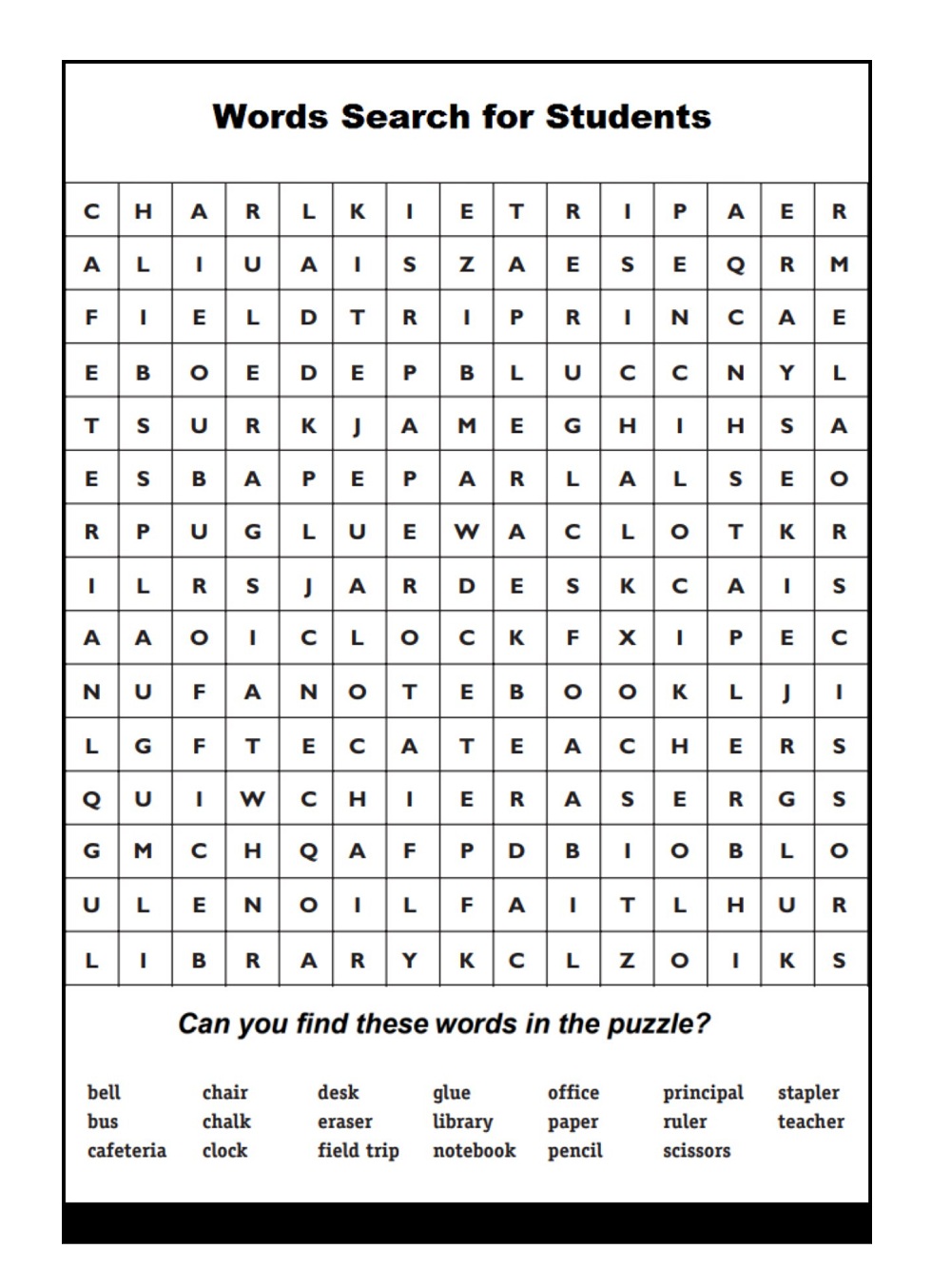 Hard Word Search Puzzle