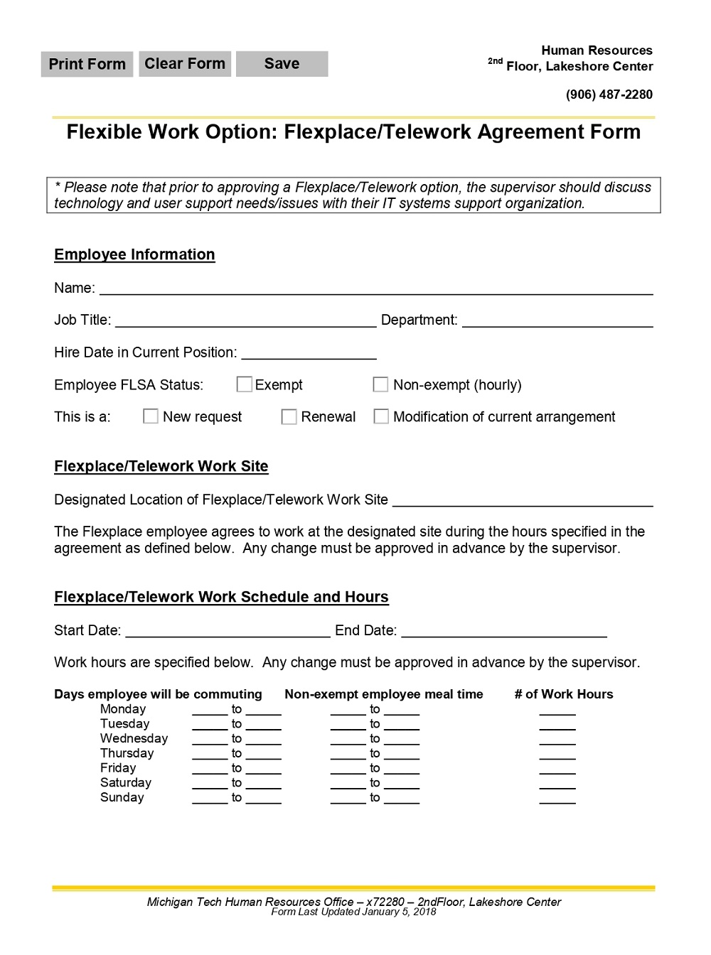 Work From Home Agreement Form