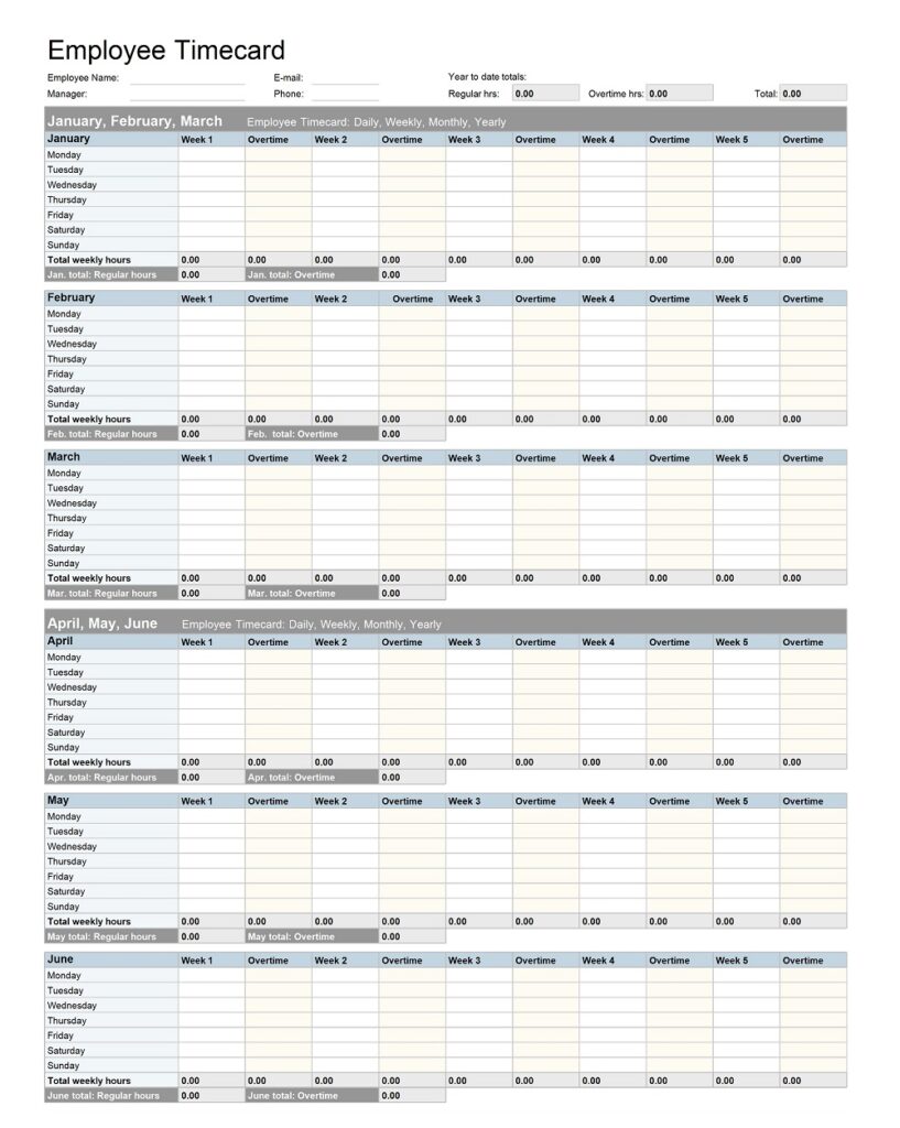 26+ Free Printable Time Card Templates (ms Excel, Pdf) » American Templates