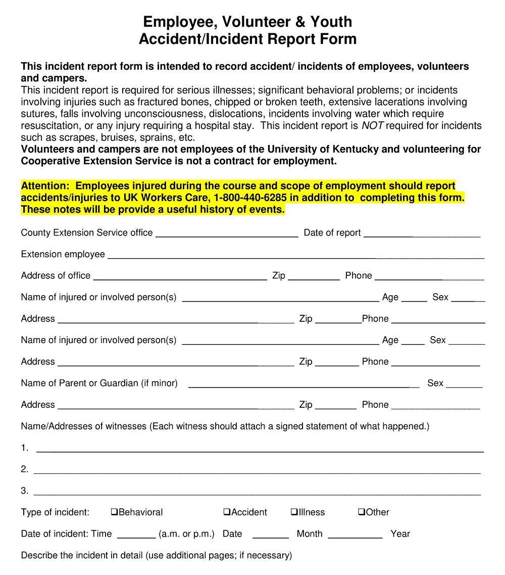 Youth Incident Report Form