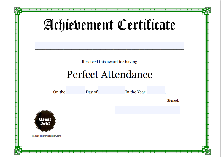 perfect attendance award 12