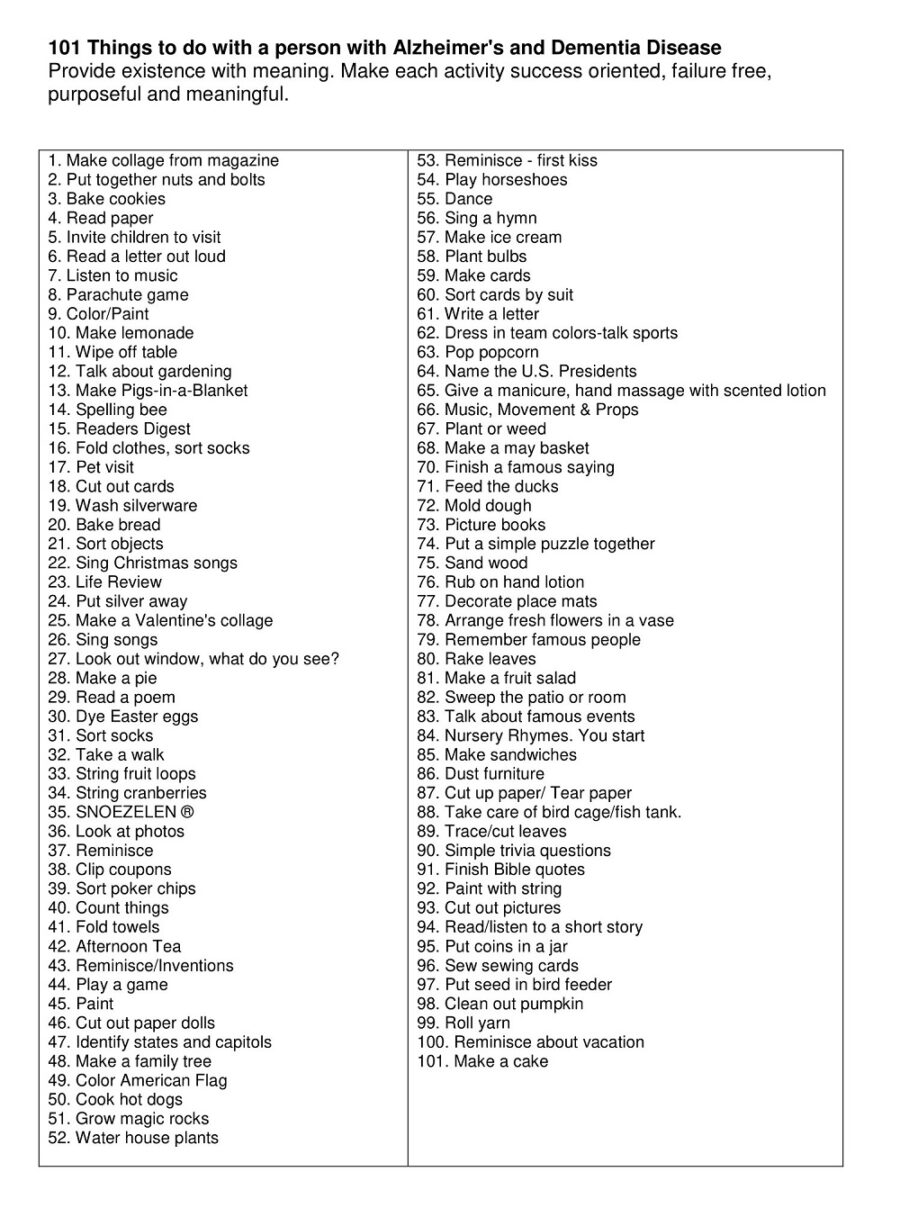 101 Things To Do With Resident With Dementia