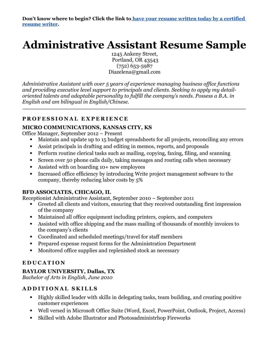 Administrative Assistant Resume Sample