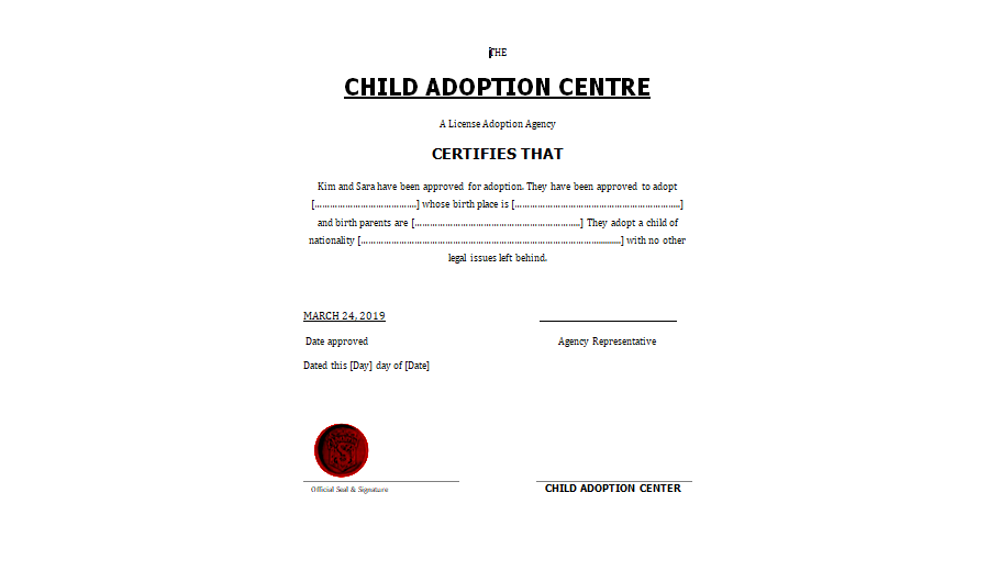 Adoption Certificate Template 05