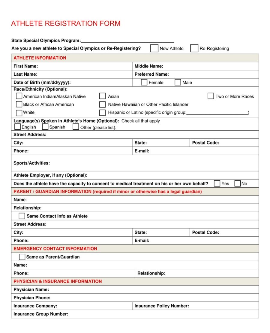 Athlete Sports Registration Form