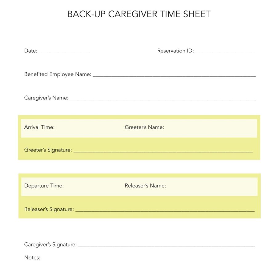 Back-up Caregiver Time Sheet