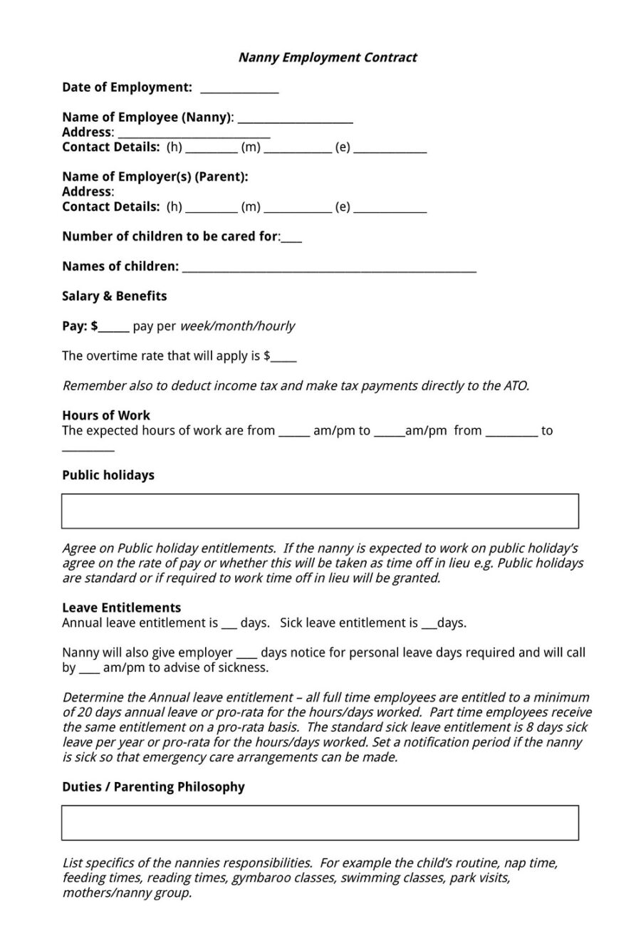 Basic Nanny Employment Contract