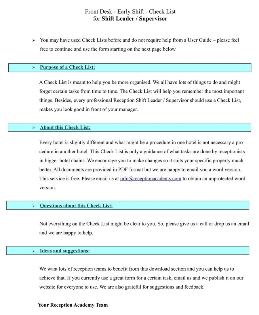 Basic Shift Change Checklist Template