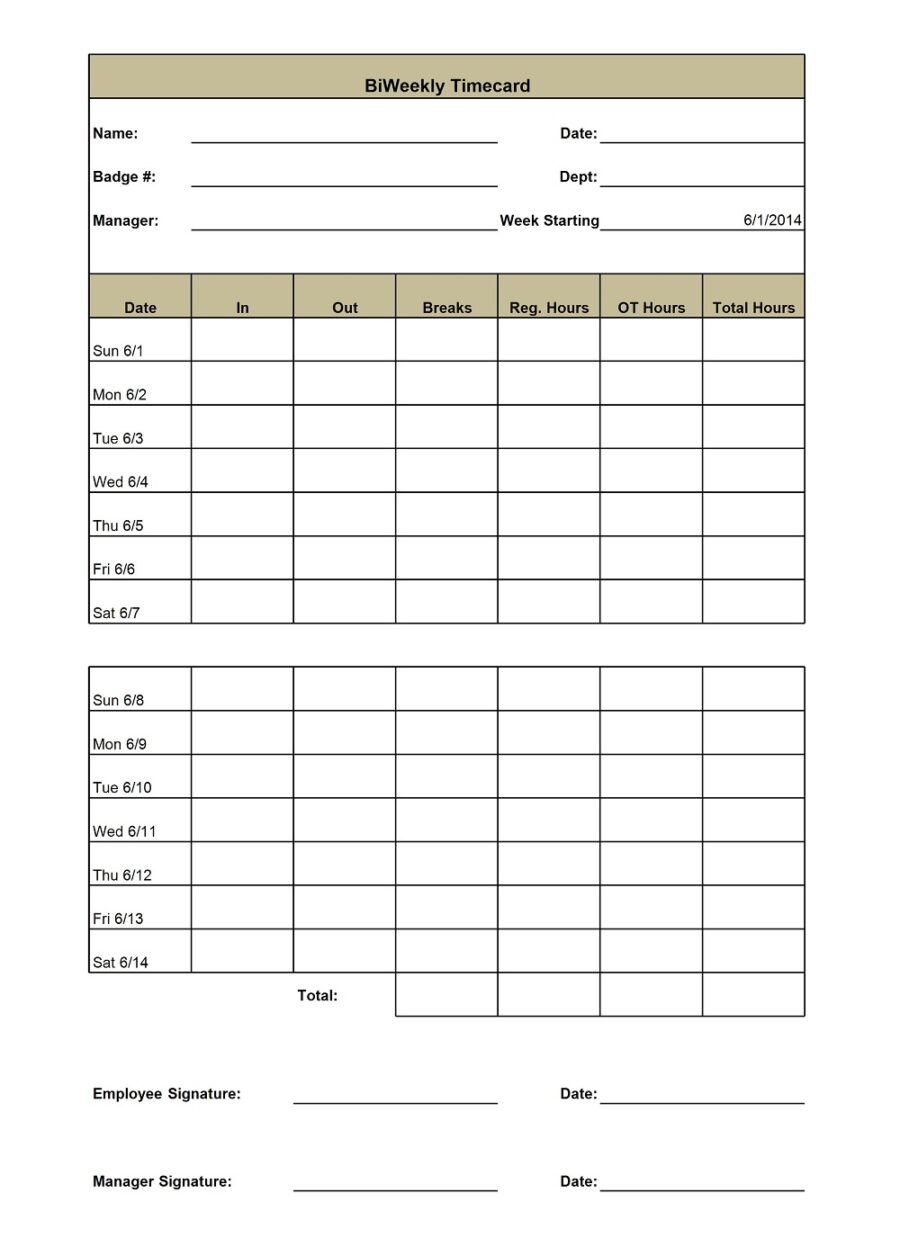 Bi Weekly Timecard Template