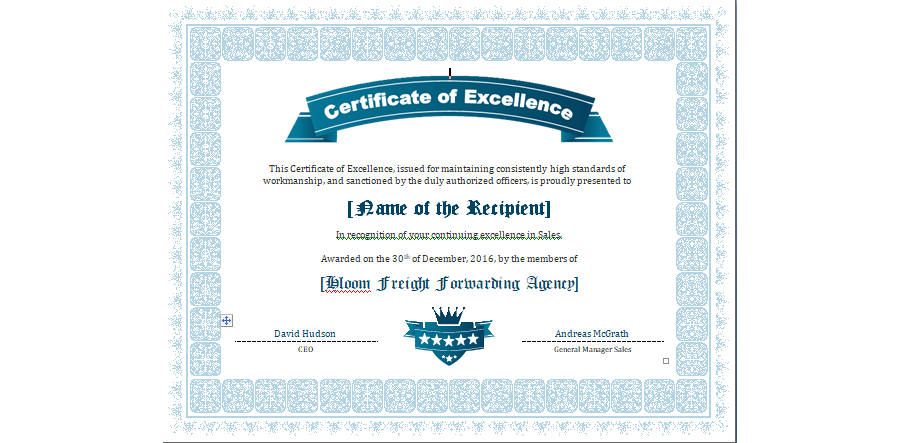 Certificate of Excellence  01