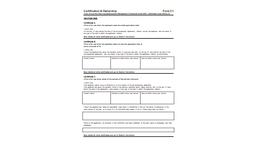 Certificate of Ownership For Town